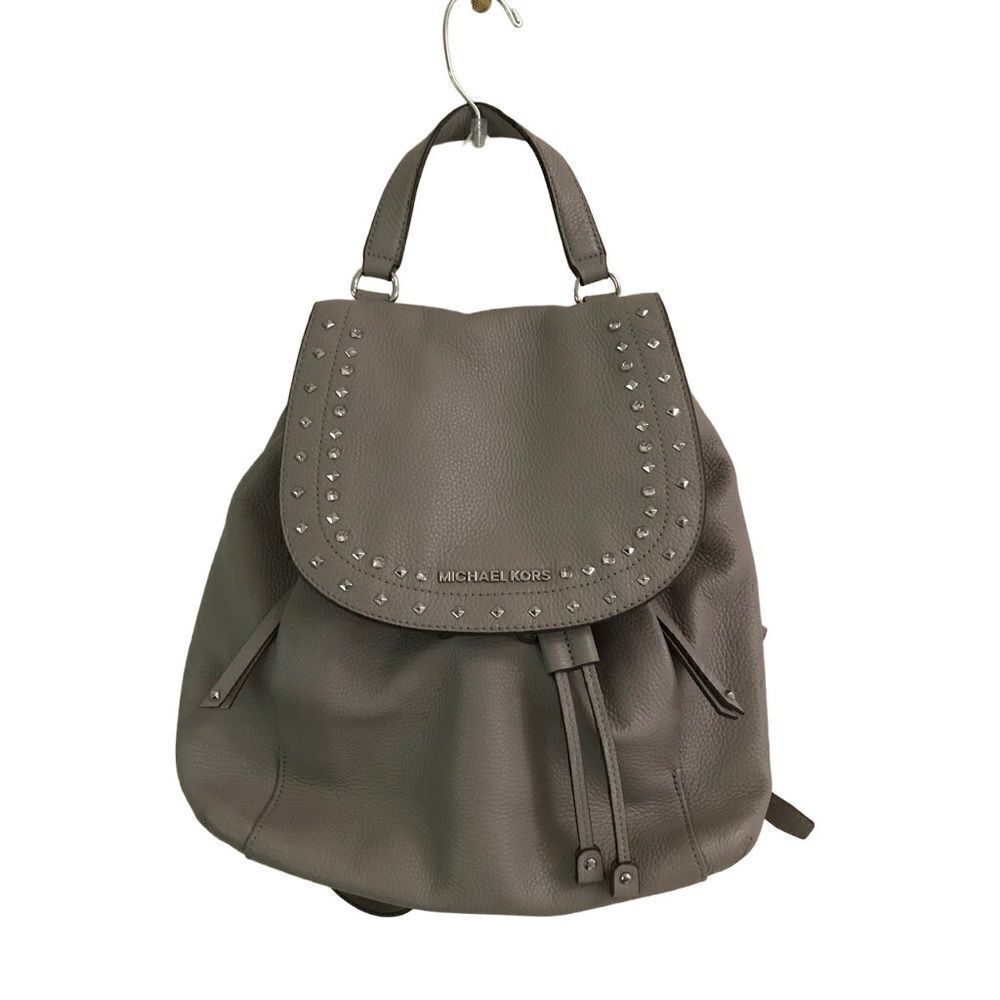 Michael Kors Riley rhinestone studded gray pebble drawstring leather backpack - Picture 2 of 14